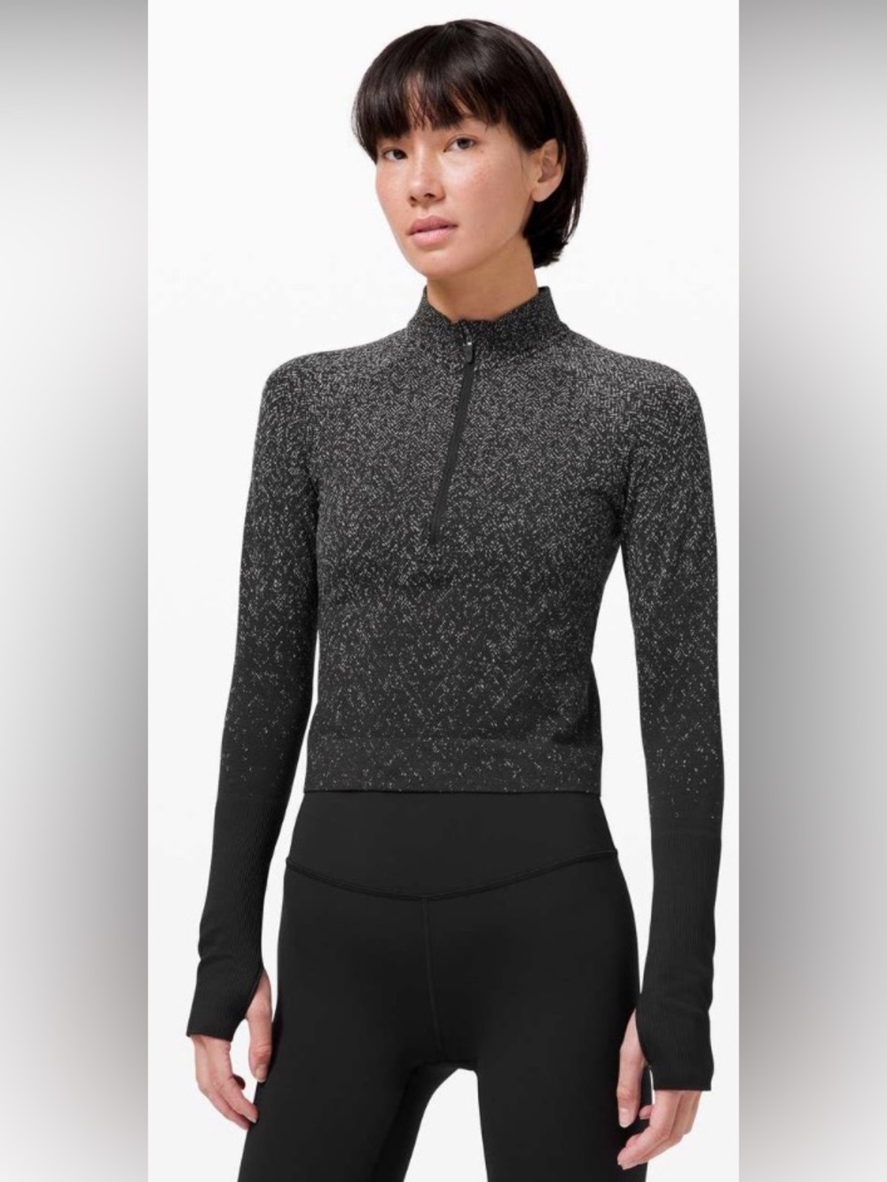 Lululemon Rest Less Cropped 1/2 Zip – Herringbone Fade Black/White – Est 2